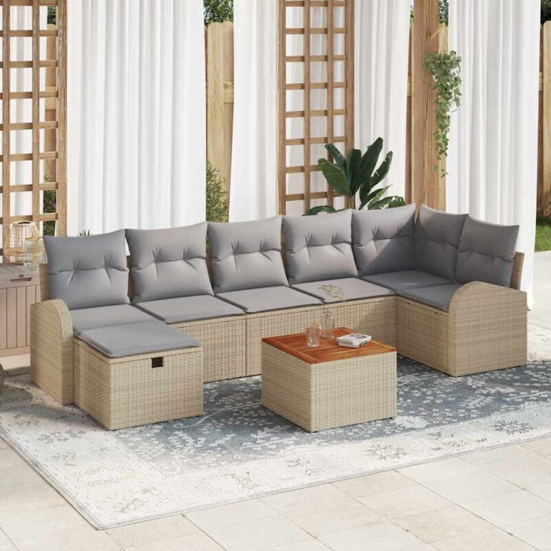 Градински комплект диван от полиратан, 8 части, бежов, 55x55x37 см » XLGarden