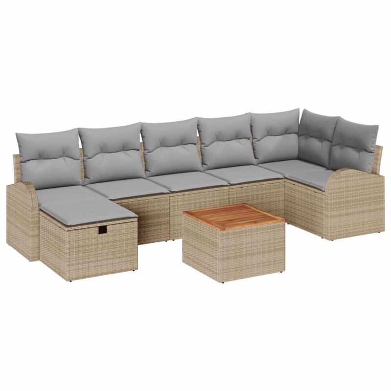 Градински комплект диван от полиратан, 8 части, бежов, 55x55x37 см » XLGarden