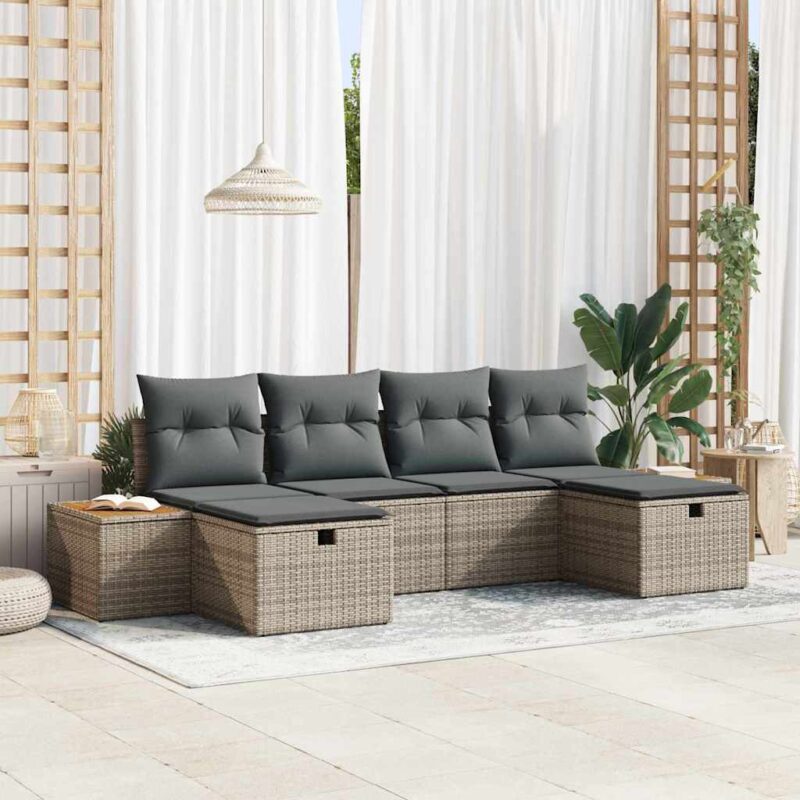 Градински комплект мебели 6 части полиратан сив 55x62x69 см » XLGarden