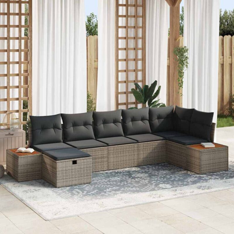 Градински комплект мебели 7 части полиратан сив 55x62x69 см » XLGarden