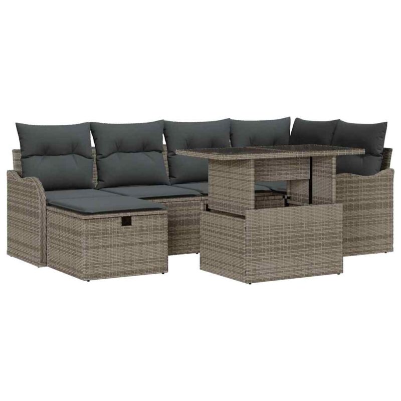 Градински комплект мебели от полиратан 7 части с възглавници, сив » XLGarden