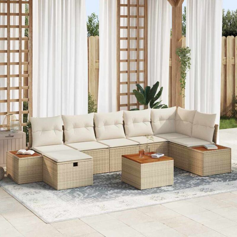 Градински комплект мебели от полиратан 8 части, бежов, 55x62x69 см » XLGarden