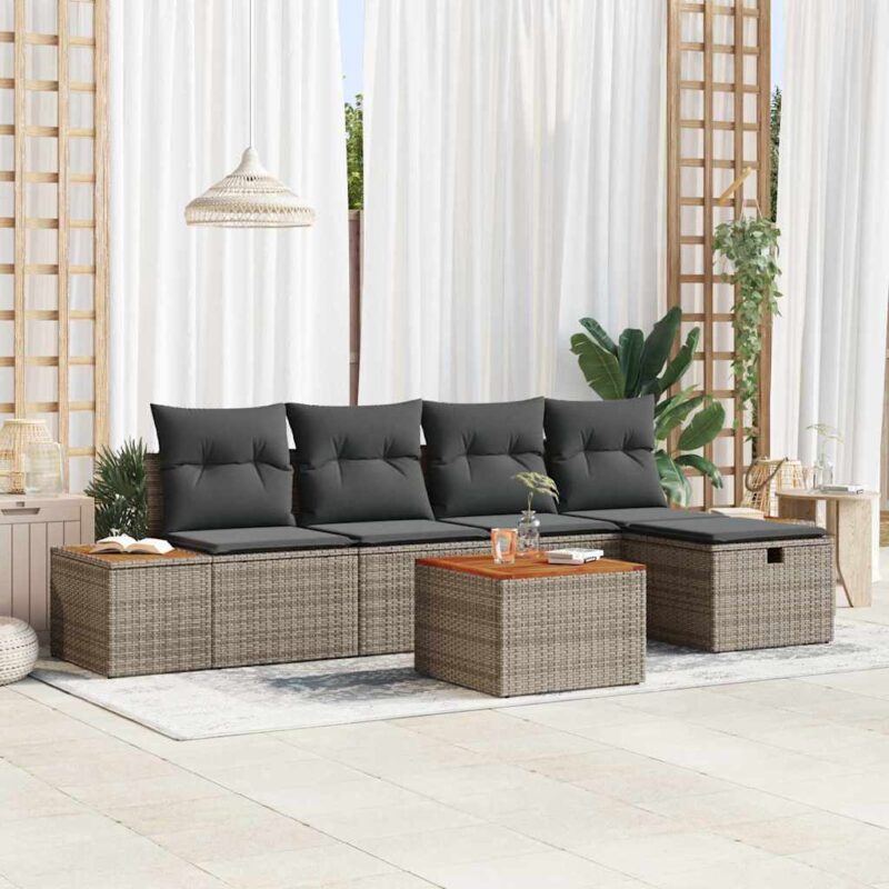 Градински комплект мебели полиратан 6 части сив 55x62x69 см » XLGarden