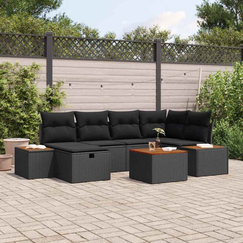 Градински комплект мебели полиратан 7 части черен 55x62x69 см » XLGarden
