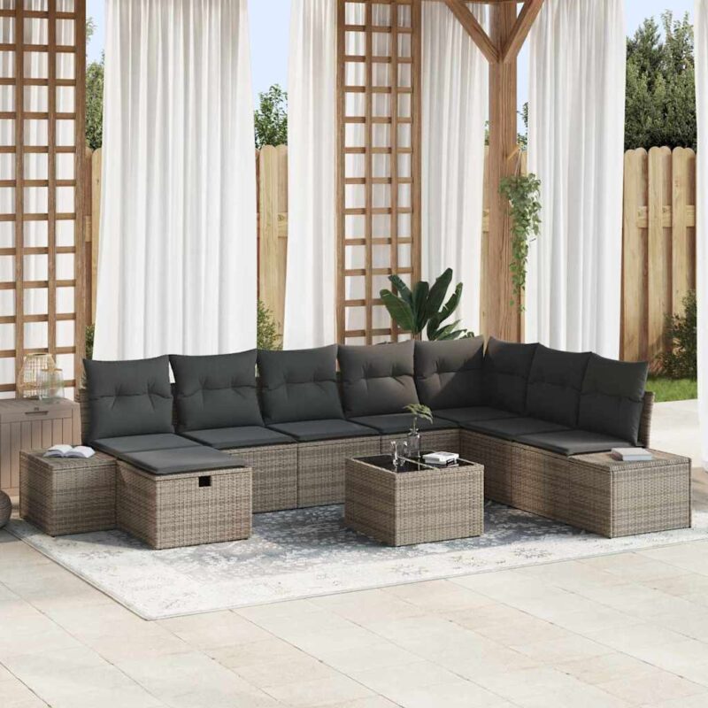 Градински комплект мебели полиратан 9 части сив 55x62x69 см » XLGarden