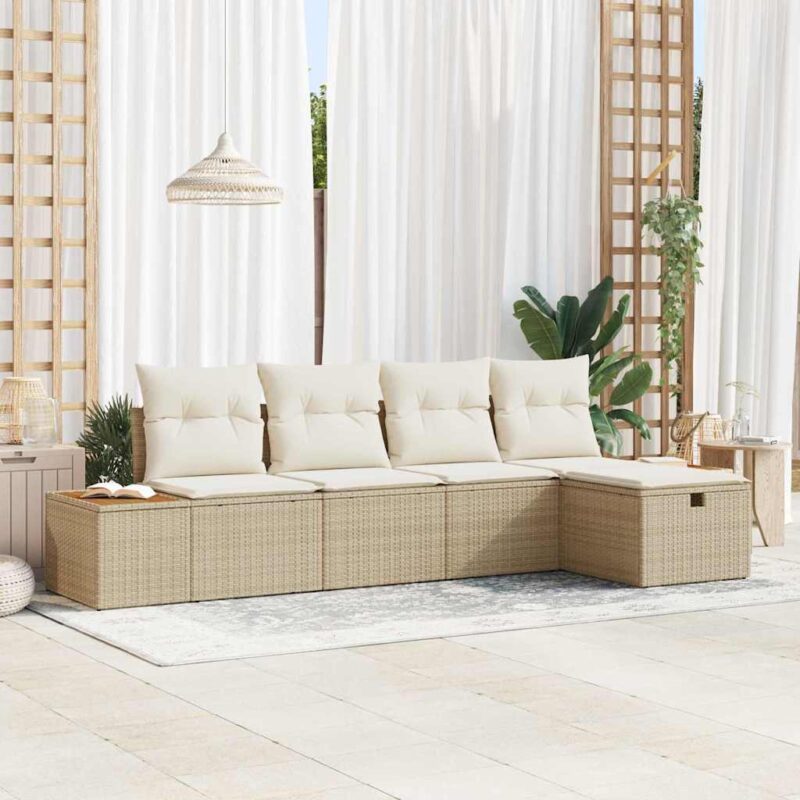 Градински комплект мебели полиратан бежов 5 части 55x62x69 см » XLGarden