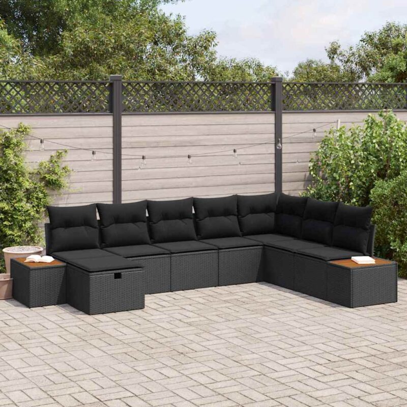 Градински модулен комплект 8 части полиратан черен 55x62x69 см » XLGarden